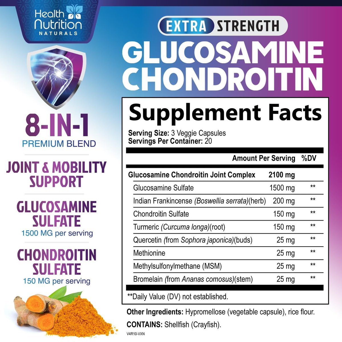 Glucosamin Chondroitin MSM Komplex - 3-fache Stärke Gelenkunterstützung mit Glucosaminsulfat, Kurkuma, Boswellia - für Knorpel, Beweglichkeit & Flexibilität - in den USA abgefüllt - 60 Kapseln