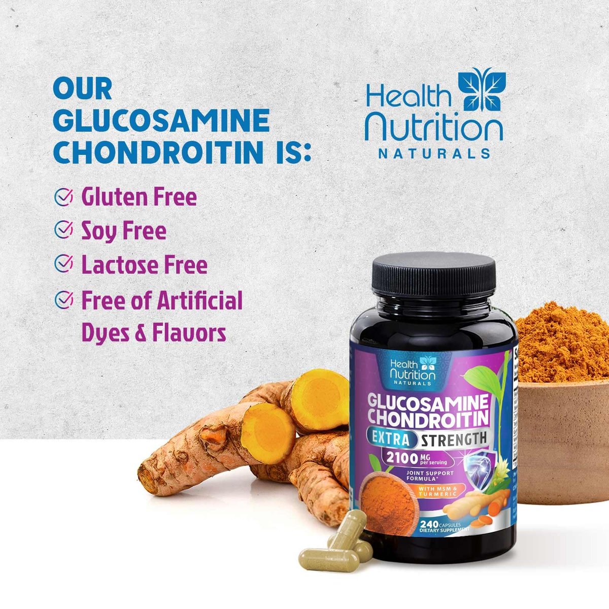 Glucosamin Chondroitin MSM Komplex - 3-fache Stärke Gelenkunterstützung mit Glucosaminsulfat, Kurkuma, Boswellia - für Knorpel, Beweglichkeit & Flexibilität - in den USA abgefüllt - 60 Kapseln