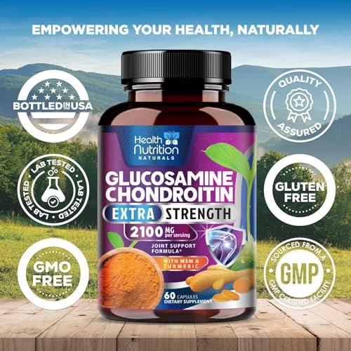 Glucosamin Chondroitin MSM Komplex - 3-fache Stärke Gelenkunterstützung mit Glucosaminsulfat, Kurkuma, Boswellia - für Knorpel, Beweglichkeit & Flexibilität - in den USA abgefüllt - 60 Kapseln