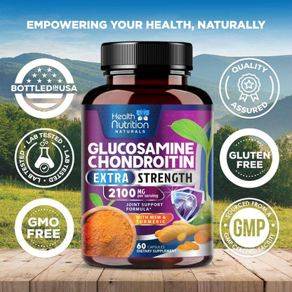 Glucosamin Chondroitin MSM Komplex - 3-fache Stärke Gelenkunterstützung mit Glucosaminsulfat, Kurkuma, Boswellia - für Knorpel, Beweglichkeit & Flexibilität - in den USA abgefüllt - 60 Kapseln
