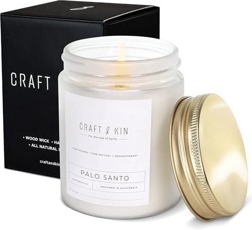 Craft & Kin Palo Santo Duftkerze | 8 Oz 45 Stunden Brenndauer | Klassische Sojawachs-Winterkerze mit Holzdocht | Natürliches Sojawachs | Geschenkidee für Männer und Frauen