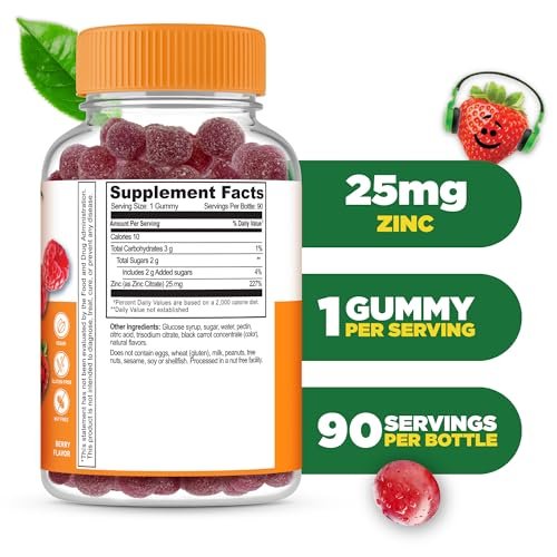 Lifeable Zink Gummis für Kinder | 25 mg | Leckerer natürlicher Zinkgeschmack | Glutenfrei, vegetarisch, ohne Gentechnik | Immununterstützung | 90 Gummis