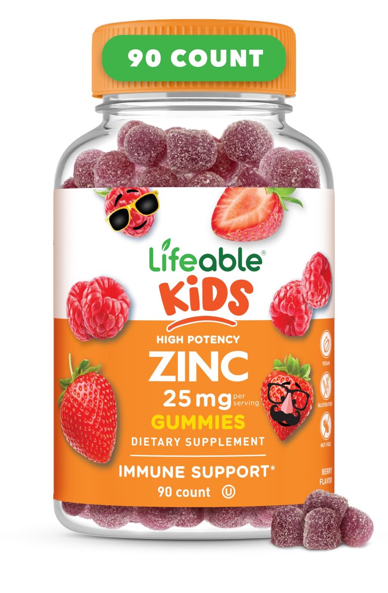 Lifeable Zink Gummis für Kinder | 25 mg | Leckerer natürlicher Zinkgeschmack | Glutenfrei, vegetarisch, ohne Gentechnik | Immununterstützung | 90 Gummis