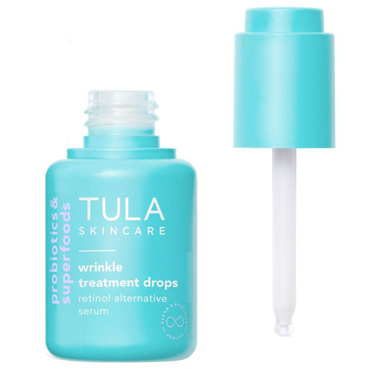 TULA Hautpflege Anti-Falten Behandlungstropfen - Retinol-Alternative Serum, Anti-Aging, minimiert Falten, mit Bakuchiol, Alfalfa-Sprossen und Stevia, 29 ml