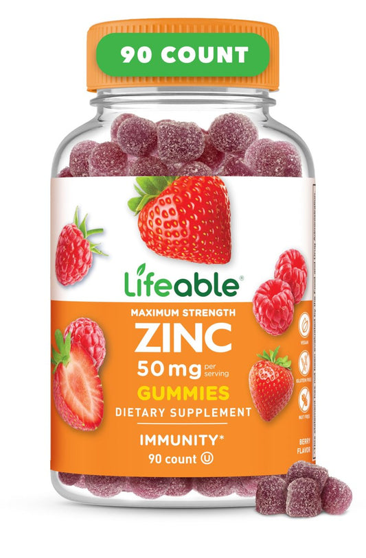Lifeable Zink-Gummis | 50 mg | Natürlicher Geschmack | Glutenfrei, Vegetarisch, GVO-frei | Immununterstützung | 90 Gummis