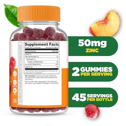 Lifeable Zink-Gummis | 50 mg | Natürlicher Geschmack | Glutenfrei, Vegetarisch, GVO-frei | Immununterstützung | 90 Gummis