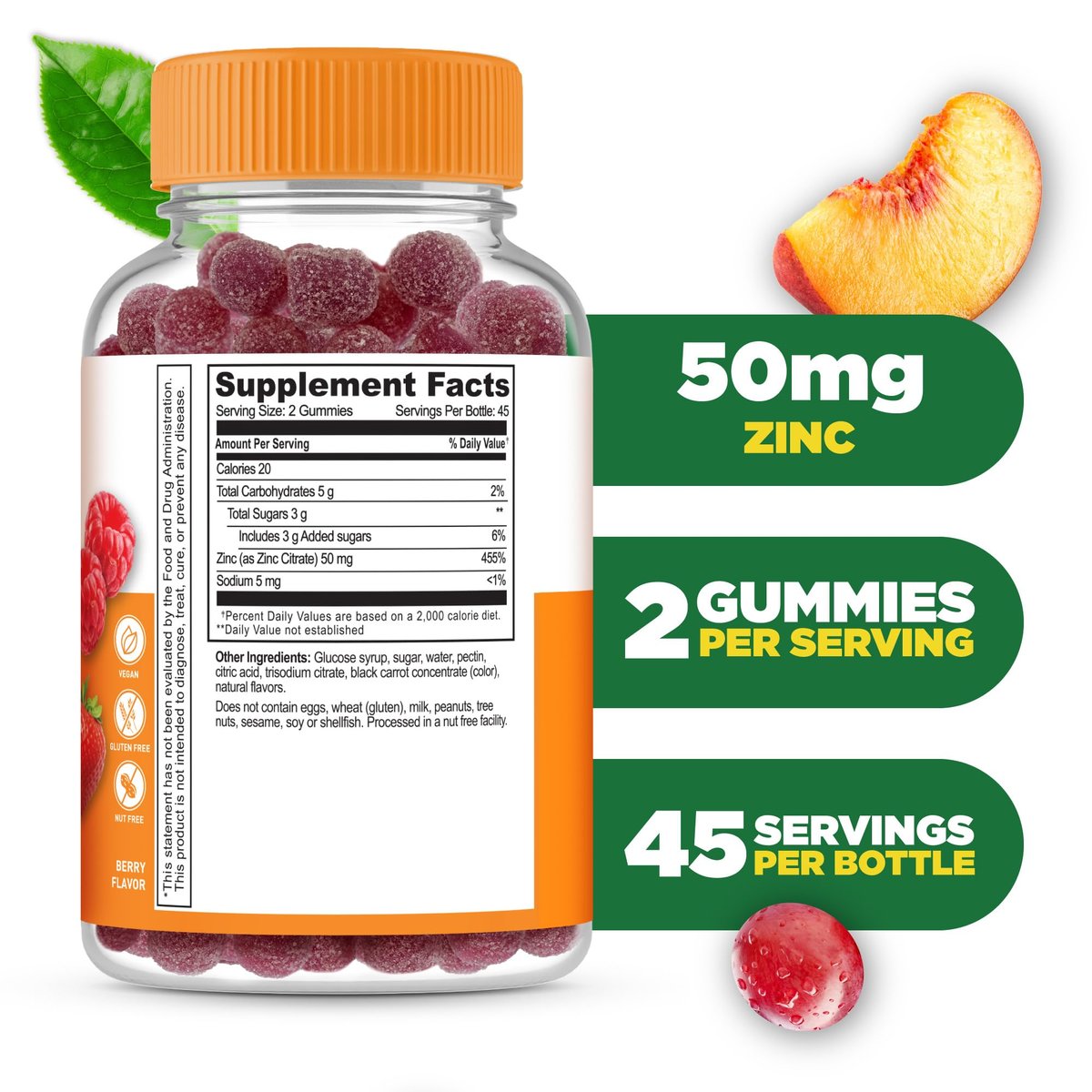Lifeable Zink-Gummis | 50 mg | Natürlicher Geschmack | Glutenfrei, Vegetarisch, GVO-frei | Immununterstützung | 90 Gummis