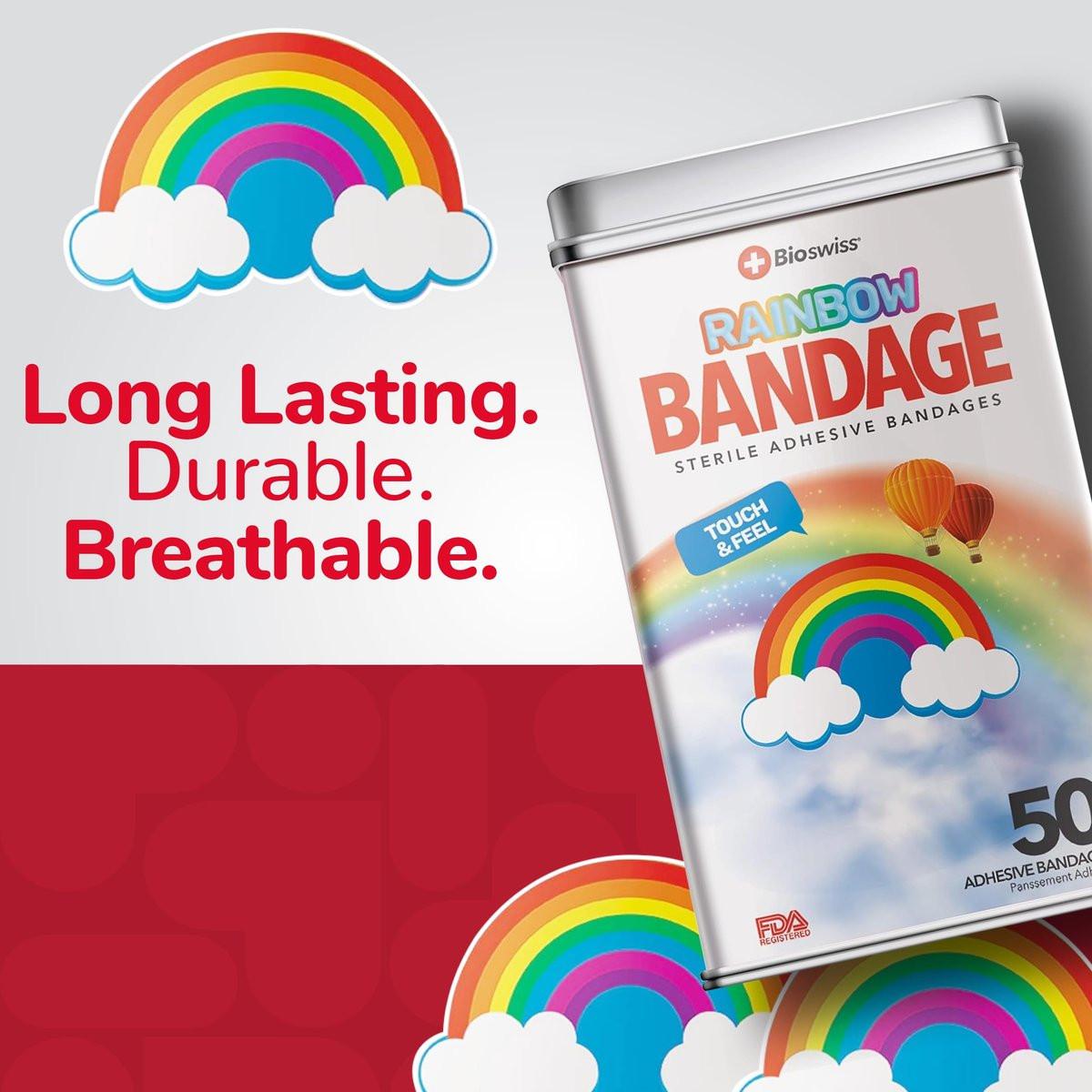 BioSwiss Pflaster, Regenbogenförmige selbstklebende Wundpflaster, Latexfrei, steril, 50 Stück
