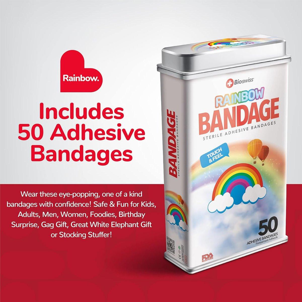 BioSwiss Pflaster, Regenbogenförmige selbstklebende Wundpflaster, Latexfrei, steril, 50 Stück