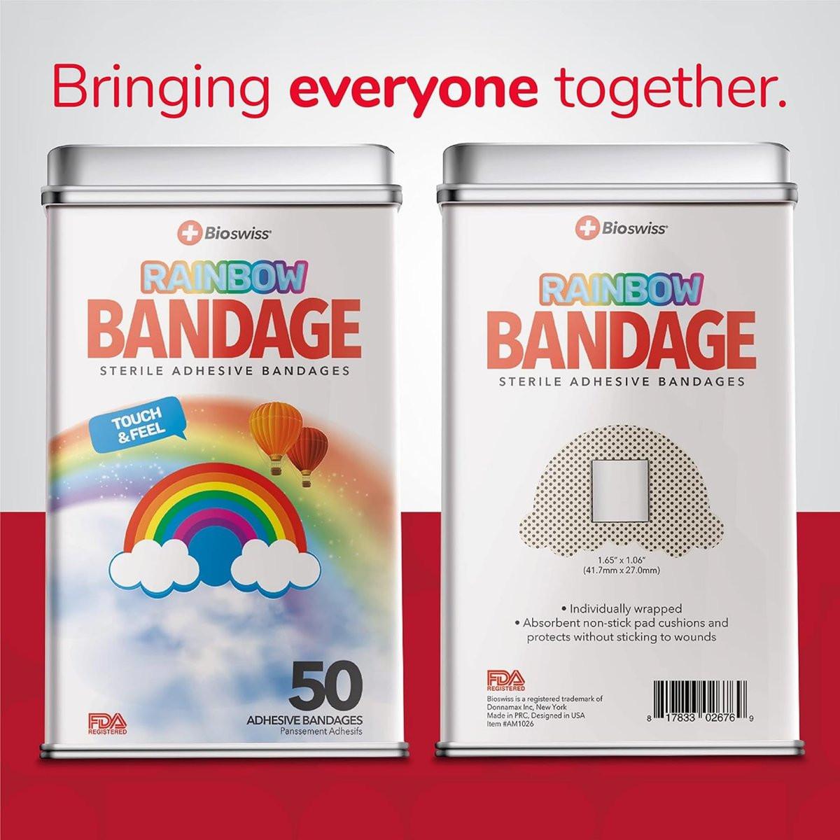BioSwiss Pflaster, Regenbogenförmige selbstklebende Wundpflaster, Latexfrei, steril, 50 Stück