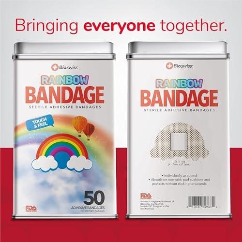BioSwiss Pflaster, Regenbogenförmige selbstklebende Wundpflaster, Latexfrei, steril, 50 Stück
