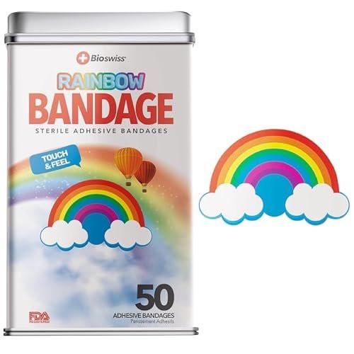BioSwiss Pflaster, Regenbogenförmige selbstklebende Wundpflaster, Latexfrei, steril, 50 Stück
