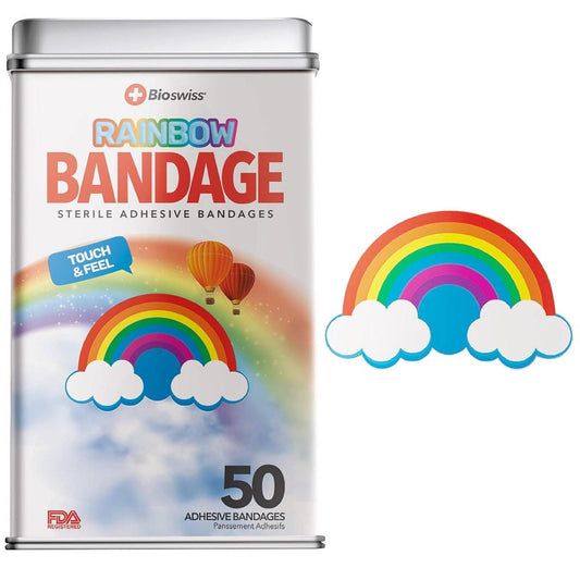 BioSwiss Pflaster, Regenbogenförmige selbstklebende Wundpflaster, Latexfrei, steril, 50 Stück