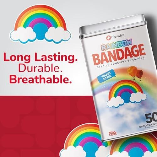 BioSwiss Pflaster, Regenbogenförmige selbstklebende Wundpflaster, Latexfrei, steril, 50 Stück