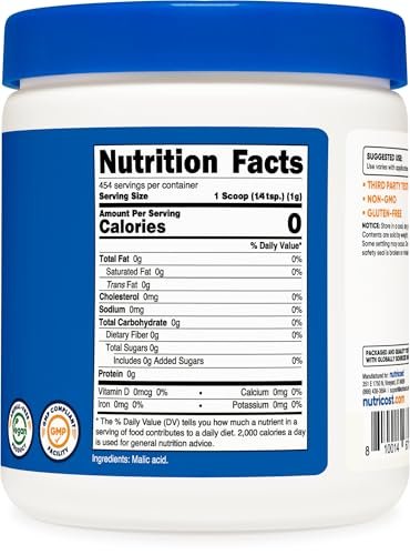 Nutricost Äpfelsäure Pulver 454 g (1 lb) – Glutenfrei, Nicht-GVO