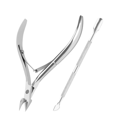 YLYL Professionelles Nagelhautpflege-Set aus Edelstahl – 2-teiliges Cuticle Trimmer Set mit Schieber und Schneider, Maniküre- und Pediküre-Werkzeug für Frauen
