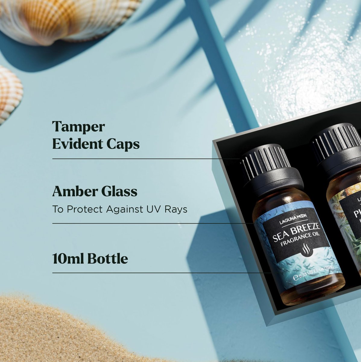 Lagunamoon Sommer Ätherische Öle Set - Urlaubsbrise Geschenkset für Diffuser, Haushalt, Kerzenherstellung, Duft, Aromatherapie, Luftbefeuchter, Geschenke - Kokosnuss, Ananas und Grapefruit (10ml)