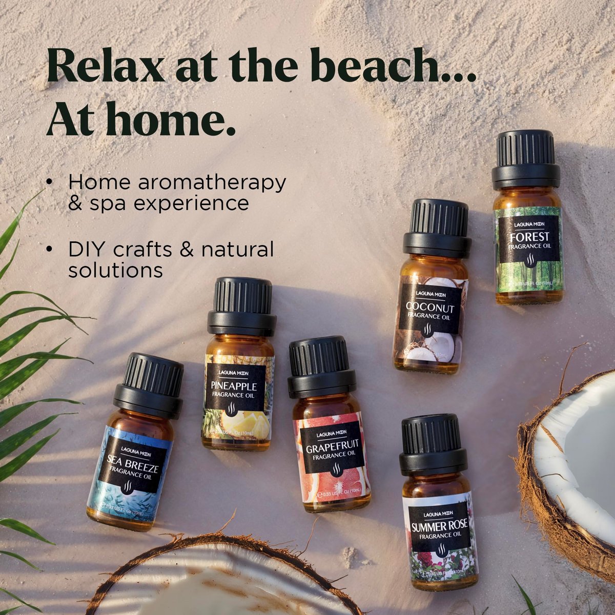 Lagunamoon Sommer Ätherische Öle Set - Urlaubsbrise Geschenkset für Diffuser, Haushalt, Kerzenherstellung, Duft, Aromatherapie, Luftbefeuchter, Geschenke - Kokosnuss, Ananas und Grapefruit (10ml)