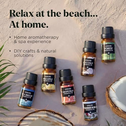 Lagunamoon Sommer Ätherische Öle Set - Urlaubsbrise Geschenkset für Diffuser, Haushalt, Kerzenherstellung, Duft, Aromatherapie, Luftbefeuchter, Geschenke - Kokosnuss, Ananas und Grapefruit (10ml)