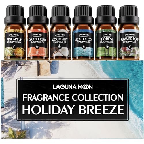 Lagunamoon Sommer Ätherische Öle Set - Urlaubsbrise Geschenkset für Diffuser, Haushalt, Kerzenherstellung, Duft, Aromatherapie, Luftbefeuchter, Geschenke - Kokosnuss, Ananas und Grapefruit (10ml)