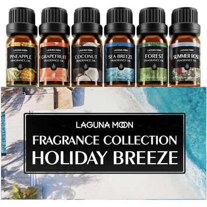 Lagunamoon Sommer Ätherische Öle Set - Urlaubsbrise Geschenkset für Diffuser, Haushalt, Kerzenherstellung, Duft, Aromatherapie, Luftbefeuchter, Geschenke - Kokosnuss, Ananas und Grapefruit (10ml)
