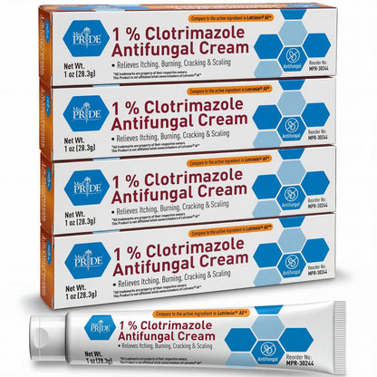 MED PRIDE Clotrimazol Antimykotische Creme 1%, 4er-Pack – Bulk-Behandlung gegen Fußpilz, Juckreiz in der Leistengegend, Ringelflechte, juckende Haut, Rötung, Schuppung und Rissbildung – Maximale Stärke bei Pilzbefall
