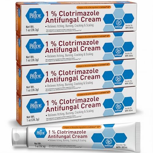 MED PRIDE Clotrimazol Antimykotische Creme 1%, 4er-Pack – Bulk-Behandlung gegen Fußpilz, Juckreiz in der Leistengegend, Ringelflechte, juckende Haut, Rötung, Schuppung und Rissbildung – Maximale Stärke bei Pilzbefall