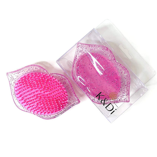 Reise-Haarbürste – Entwirrende Mini-Lippenförmige Glitzerbürste für alle Haartypen | Schmerzfreie Handtaschenbürste für Frauen & Kinder | Perfekt für die Aufbewahrung (Pink)