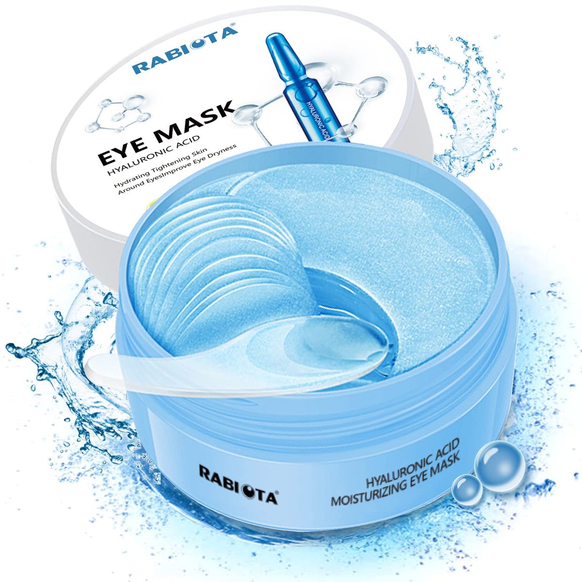 RABIOTA Augenpads, 30 Paar Hyaluronsäure Anti-Aging Augenmaske, Kollagen Unteraugen-Gel-Pads gegen dunkle Ringe, Falten, Fältchen, Schwellungen (Blau)