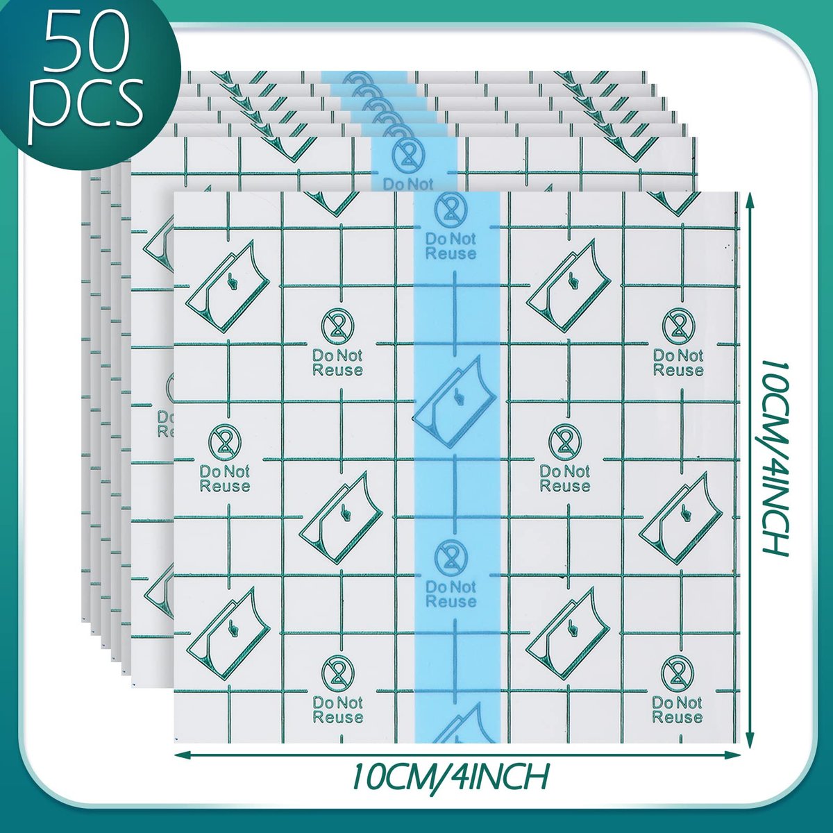 BBTO 50 Stücke Transparente Klarsicht-Pflaster, wasserdicht, dehnbar, groß, 10x10 cm, PU-Folie, Wundauflagen