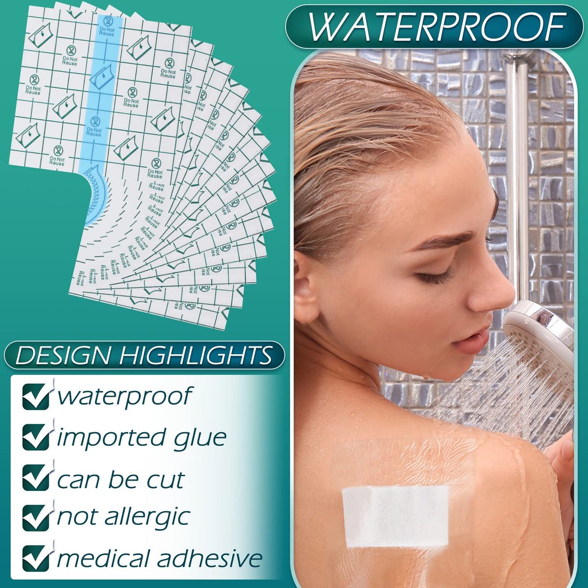 BBTO 50 Stücke Transparente Klarsicht-Pflaster, wasserdicht, dehnbar, groß, 10x10 cm, PU-Folie, Wundauflagen