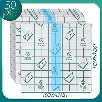 BBTO 50 Stücke Transparente Klarsicht-Pflaster, wasserdicht, dehnbar, groß, 10x10 cm, PU-Folie, Wundauflagen