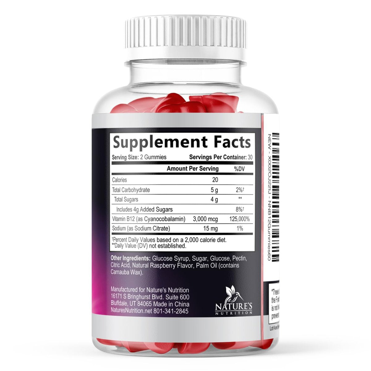 Vitamin B12 Gummis – 3000 mcg pro Portion Extra starke Energie B12 Gummibärchen für Stoffwechsel und Immununterstützung – Kaubare B-12 Nahrungsergänzung, natürliche, koffeinfreie Gummis, Beerengeschmack – 60 Gummis
