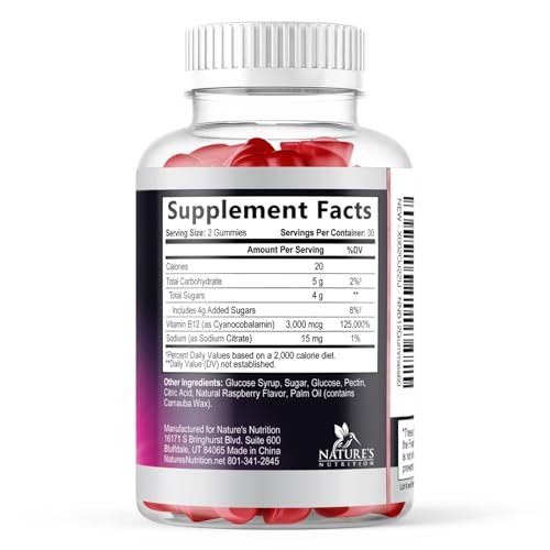Vitamin B12 Gummis - 3000 mcg pro Portion Extra Stärke Energie B 12 Gummibärchen für Stoffwechsel & Immununterstützung - Kaubare Nahrungsergänzungsmittel B-12, Natürliche Koffeinfreie Gummis, Beerengeschmack - 120 Gummis