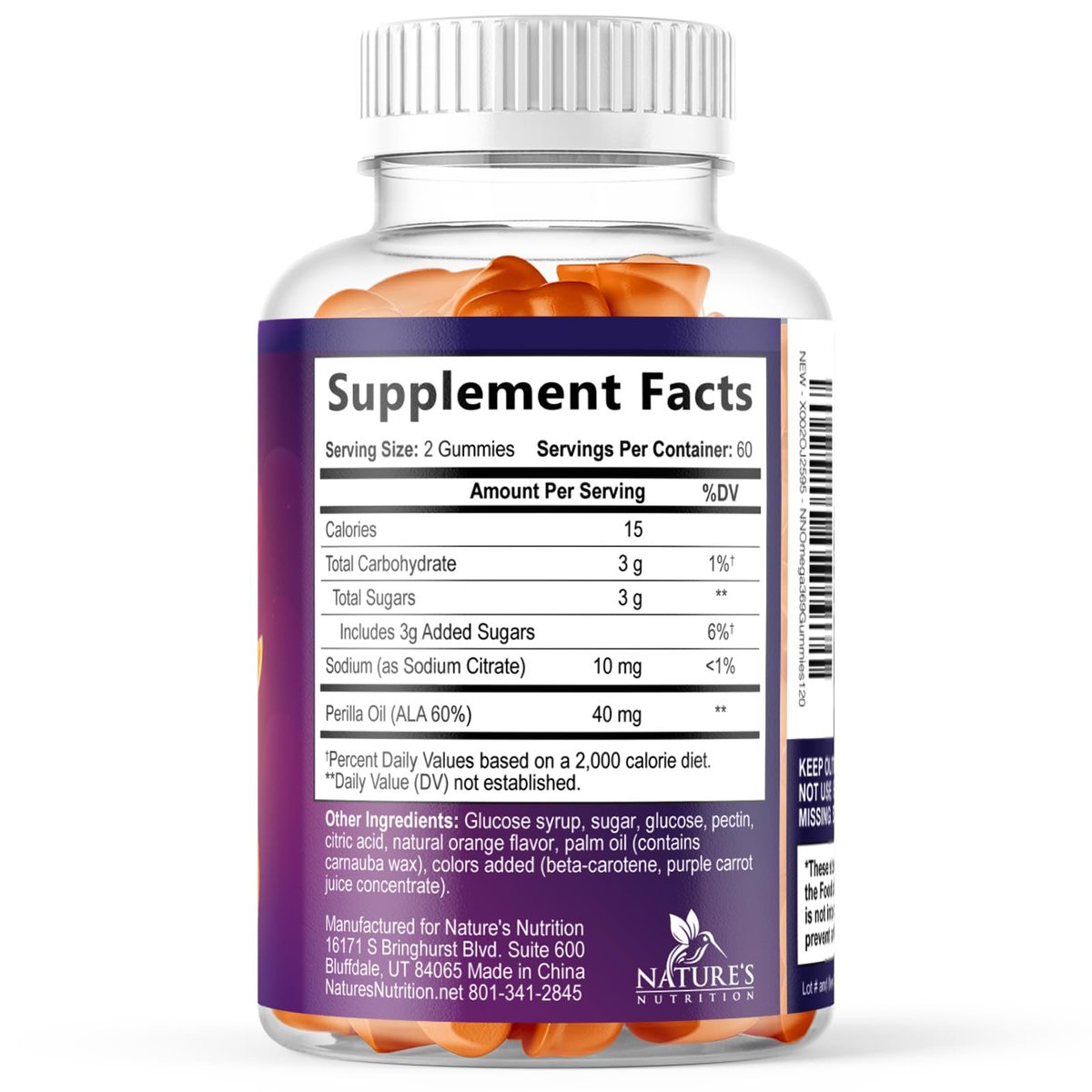 Omega 3-6-9 Gummis – Vegane Omega 3 Supplement Gummis – Essentielle Fettsäuren Öl 369 Komplex für Herzunterstützung & Gehirnunterstützung für Frauen, Männer & Schwangerschaft, Fischfrei, Nicht-GVO, Orangengeschmack – 120 Gummis