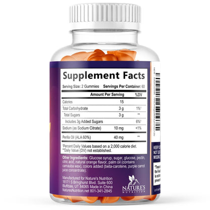 Omega 3-6-9 Gummis – Vegane Omega 3 Supplement Gummis – Essentielle Fettsäuren Öl 369 Komplex für Herzunterstützung & Gehirnunterstützung für Frauen, Männer & Schwangerschaft, Fischfrei, Nicht-GVO, Orangengeschmack – 120 Gummis
