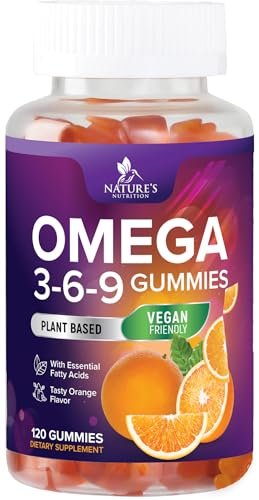 Omega 3-6-9 Gummis – Vegane Omega 3 Supplement Gummis – Essentielle Fettsäuren Öl 369 Komplex für Herzunterstützung & Gehirnunterstützung für Frauen, Männer & Schwangerschaft, Fischfrei, Nicht-GVO, Orangengeschmack – 120 Gummis