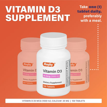 Rugby Vitamin D3 25 mcg (1.000 IE) – Nahrungsergänzungsmittel – 100 Tabletten