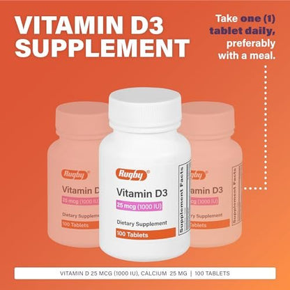 Rugby Vitamin D3 25 mcg (1.000 IE) – Nahrungsergänzungsmittel – 100 Tabletten