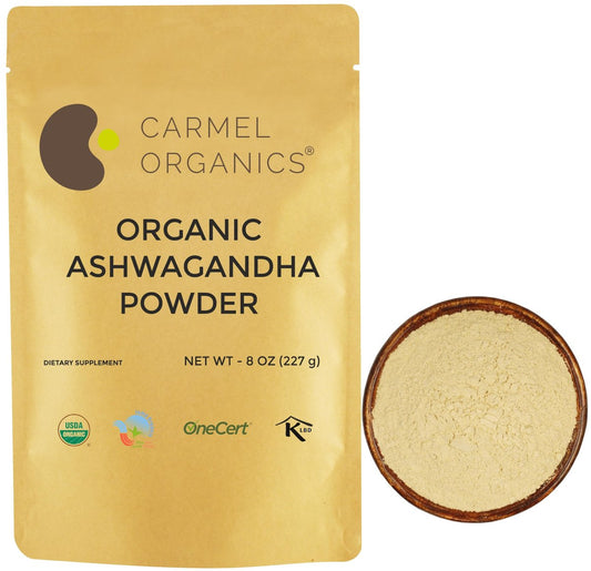 CARMEL ORGANICS Bio Ashwagandha Wurzelpulver (227 g) – USDA Bio, Laborgeprüft, Non-GMO & Glutenfrei | Withania Somnifera aus Indien