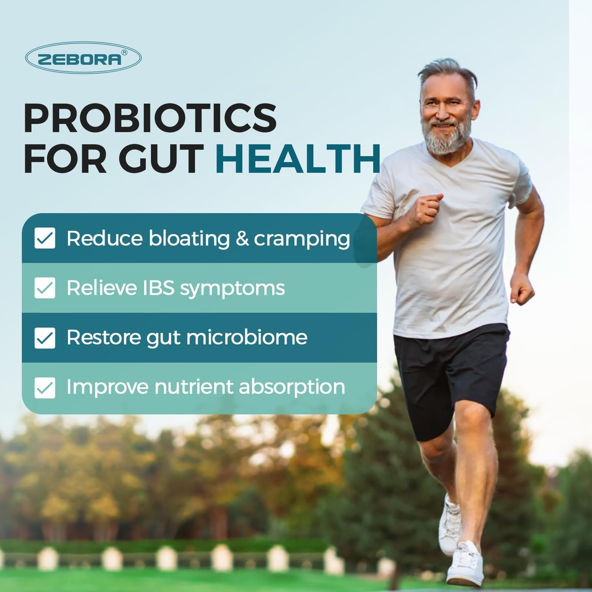 ZEBORA Probiotika für Männer und Präbiotika für die Verdauungsgesundheit, 90 Tabletten, 60 Milliarden KBE für Immun- und Darmgesundheit, 10 Stämme, hypoallergen, haltbar ohne Kühlung, gluten- und sojafrei