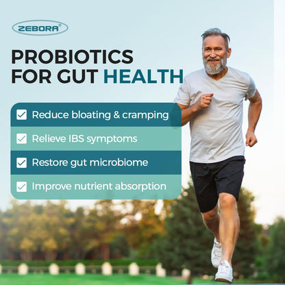 ZEBORA Probiotika für Männer und Präbiotika für die Verdauungsgesundheit, 90 Tabletten, 60 Milliarden KBE für Immun- und Darmgesundheit, 10 Stämme, hypoallergen, haltbar ohne Kühlung, gluten- und sojafrei
