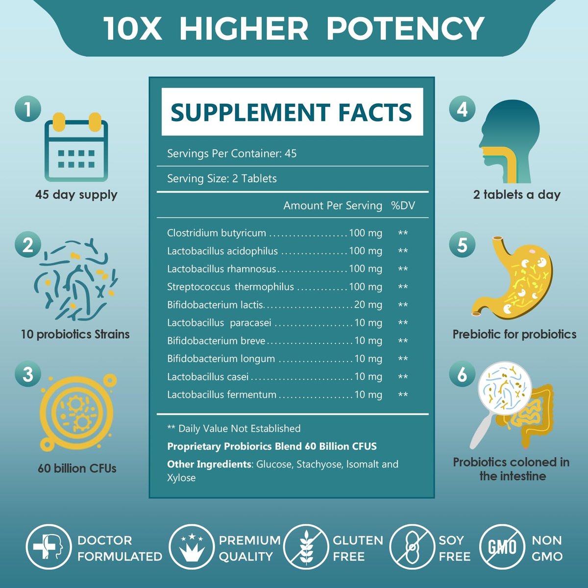 ZEBORA Probiotika für Männer und Präbiotika für die Verdauungsgesundheit, 90 Tabletten, 60 Milliarden KBE für Immun- und Darmgesundheit, 10 Stämme, hypoallergen, haltbar ohne Kühlung, gluten- und sojafrei