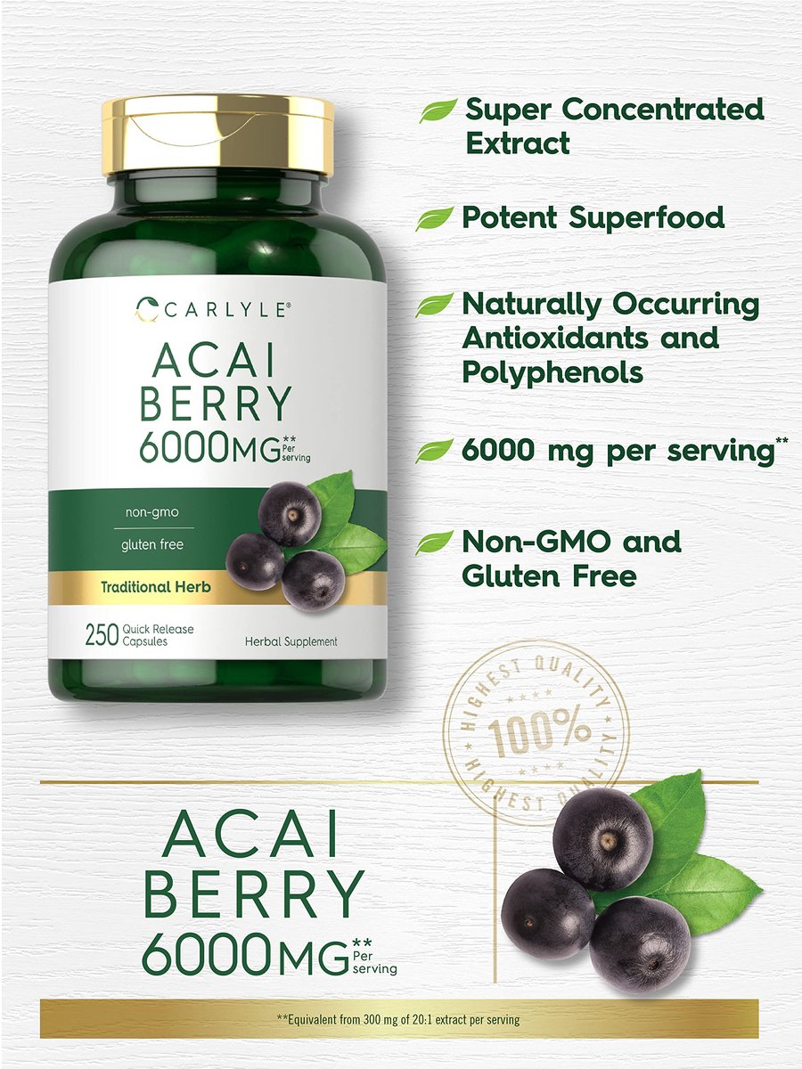 Carlyle Acai-Beere Nahrungsergänzungsmittel | 250 Kapseln | Traditioneller Kräuterextrakt | Nicht-GVO & Glutenfrei