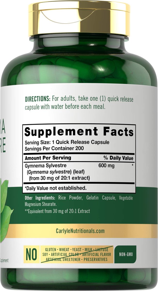 Carlyle Gymnema Sylvestre Kapseln | 200 Stück | Nahrungsergänzungsmittel, Non-GMO & Glutenfrei