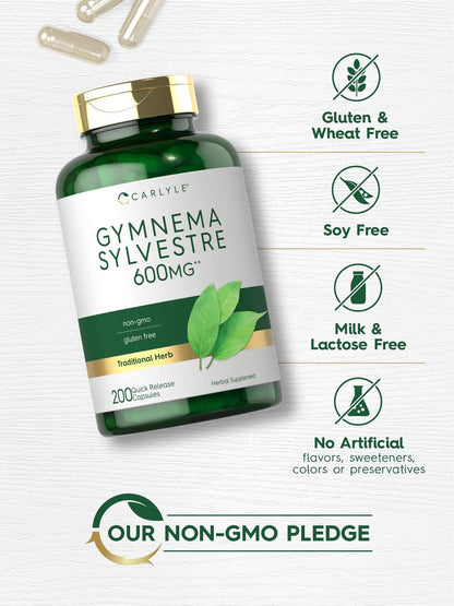 Carlyle Gymnema Sylvestre Kapseln | 200 Stück | Nahrungsergänzungsmittel, Non-GMO & Glutenfrei