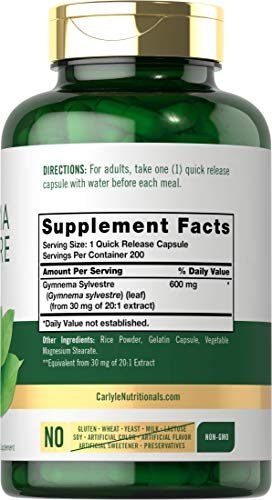 Carlyle Gymnema Sylvestre Kapseln | 200 Stück | Nahrungsergänzungsmittel, Non-GMO & Glutenfrei