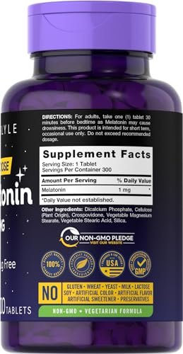 Carlyle Melatonin 1 mg | 300 Tabletten | Niedrig dosiertes, pflanzliches Schlafmittel | Vegetarisch, Nicht-GVO, Glutenfrei