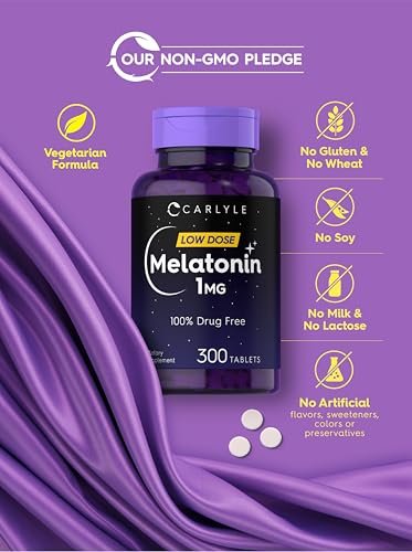 Carlyle Melatonin 1 mg | 300 Tabletten | Niedrig dosiertes, pflanzliches Schlafmittel | Vegetarisch, Nicht-GVO, Glutenfrei