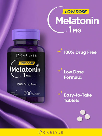 Carlyle Melatonin 1 mg | 300 Tabletten | Niedrig dosiertes, pflanzliches Schlafmittel | Vegetarisch, Nicht-GVO, Glutenfrei